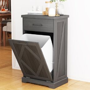 Wood Trash Cabinet, Upgrade Wooden Free Standing Trash Cabinet,Recycling Cabinet with Hideaway Drawer,10 Gallon Tilt Out Trash Cabinet (Walnut)
