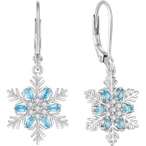 Women Snowflake Earrings,925 Sterling Silver Dangle Drop Earrings with 5A Cubic Zirconia for Birthday Winter Jewelry Gifts