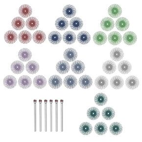 HARFINGTON 42pcs Radial Bristle Disc Set 1" 80-2500 Grit Detail Abrasive Brush Kit Gap Polishing Wheel Assortment with 6pcs 1/8" Shank Mandrels for Jewelry Wood Metal Polishing Cleaning