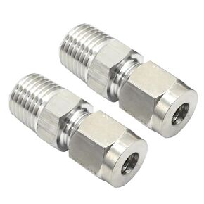 2Pcs 304 Stainless Steel Compression, 1/4" Tube OD×1/4" NPT Male Coupler Straight Adapter, Copper Compression Tube Fitting Connect with Double Ferrules for Water Oil Air
