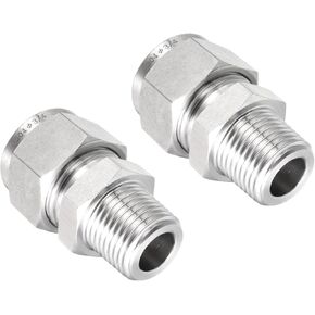 YOKIVE 2 Pcs Compression Tube Fitting, Stainless Steel Connector with Double Ferrule (1/2 NPT Male x 3/4" Tube OD)