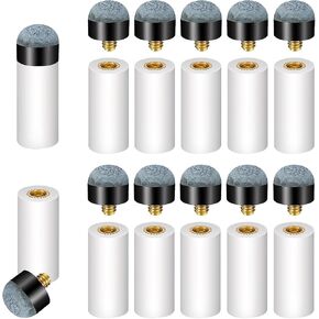 10 Sets Pool Stick Tips Replacement with White Pool Cue Stick 13mm Gray Ferrules Screw On Pool Cue Tips Billiard Cue Tips