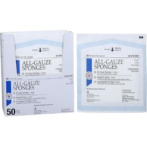 Premium 100% Cotton All-Gauze Sponge 4x4 12 Ply Sterile Square for Wound Care & Home First Aid Kits - 50/Box