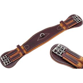 Jeereal English Girths for Horses Genuine Leather Girths with Heavy Duty Cotton Elastic and Stainless Steel Buckles - Dressage