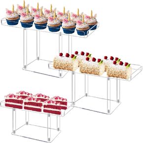 Dessert Table Display Set, 3 Pack Acrylic Dessert Stands,Buffet Risers for Cupcakes Food Pastry, Clear Serving Tray Platter for Party Birthday Wedding