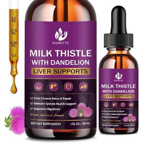 Milk Thistle Supplement for Liver Cleanse Detox & Repair, Liver Detox Drops with Organic Milk Thistle Seed, Artichoke Extract, Dandelion, Turmeric and Vegan, Non-GMO, Gluten-Free (2 Pack, 1 Fl Oz)