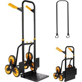 Stair Climbing Hand Truck Dolly, 2 in 1 Stair Climber Hand Truck Heavy Duty, 350 Lbs Capacity Stair Trolley Cart with 6 Rubber Wheels and Elastic Rope
