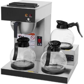 SYBO 12-Cup Commercial Coffee Maker, Pour Over Drip Coffee Maker Brewer with 3 Lower Warmers and 3 Glass Decanters, Stainless Steel Cafetera