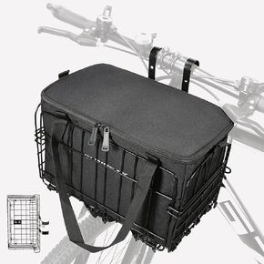 Bike Basket Front/Rear, Folding Bicycle Basket with Removable Liner Bag Quick Release Mental Storage Rack Carrying Pets, Fruit & Grocery Waterproof & Anti-Rust