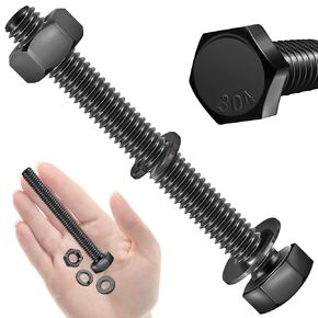 (10 Sets) 1/4-20 x 4 Hex Head Stainless Steel Bolts and Nuts with Flat & Lock Washers, 304 Stainless Steel 18-8, Fully Threaded, Black Oxide, 1/4 Bolt