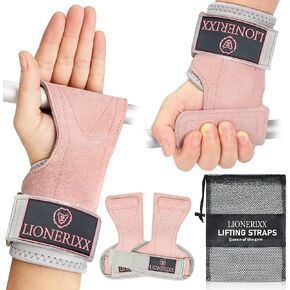 Women Weightlifting Grips - Pink Lifting Hand Straps/Gloves for Gym Support - Wrist Assist Leather Strap - Weight Grip for Deadlift,Barbell