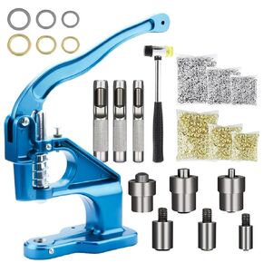 LYNDA Heavy Duty Eyelet Grommet Machine Tool Kit with 3 Setting Dies & 3 Punching Dies, 3000 Silver & Golden Grommets, 6/10/12mm - Hand Press Punch for Easy Eyelet Hole Punching