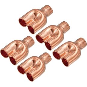 MECCANIXITY Tee Y Type Copper Fitting Welding Joint Split Union Intersection 6.35mm or 1/4 Inch ID for HVAC, Air Conditioning Refrigeration System, Pack of 5