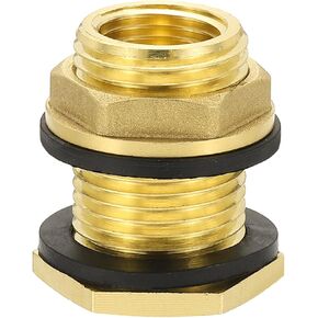 PATIKIL Brass Bulkhead Fitting 2 Pcs 1/2" NPT Female x 3/4" GHT Male, Garden Hose Threaded Double Threaded Bulkhead Water Tank Connector for Rain Bucket, Sinks, Aquariums