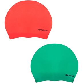 Sporti Long Hair Silicone Swim Cap Set of 2
