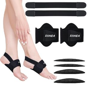 Arch Support Braces Sleeves for Pressure, Plantar Fasciitis Relief, Adjustable Compression Bands for Flat Feet High & Fallen Arch, Non-Slip Foot Wraps with Gel Pad (Cool Black, Adjustable)