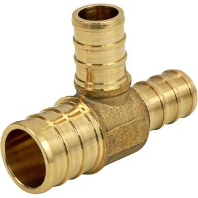 QYSU3413-OM PEX Barb Reducing Tee Pipe Fittings, 1/2" X 3/4", Brass, 3/4" X X 3/4"