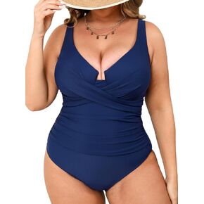 CUPSHE Plus Size One Piece Swimsuit for Women Ruched Underwire Bathing Suit Curvy Tummy Control Swimwear