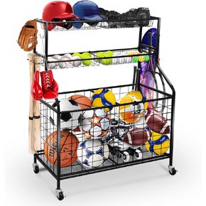 منظم تخزين المعدات الرياضية، نظام تخزين المرآب مع السلال والخطافات، عربة الكرة الرياضية المتدحرجة، منظم كرة المرآب للمعدات الرياضية/الألعاب، تخزين الكرة الرياضية للاستخدام الداخلي والخارجي in Kuwait