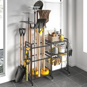 SOYEEZE Garden Tool Organizer, Yard Tool Rack for Garage Organizers and Storage, Heavy Duty Tool Stand for Shed, Workshop, Basement Holder for up to 35 long-handled Tools/Rakes/Brooms/shovel