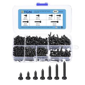 Phillips Pan Head Screws Self Tapping Drilling Screws Assurance Kit,Carbon Steel Black,Size:M3x6 to M3x20 (500 Pcs)