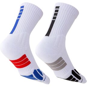 Cotton Crew Socks for Men Calf Athletic Socks White Basketball Sock Moisture Wicking Sports Socks Adult 2Pair