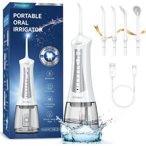 Water Flosser for Teeth Cordless, 300ML Powerful Water Teeth Cleaner Pick Rechargeable Oral Irrigator, 5 Modes Water Dental Flosser Teeth Pick for Teeth Cleaning,Home Use Travel Friendly (White)