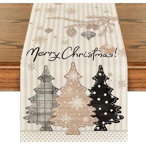 Artoid Mode Xmas Trees Snowflakes Stripes Merry Christmas Table Runner, Seasonal Winter Holiday Kitchen Dining Table Decoration for Home Party Decor 13x72 Inch