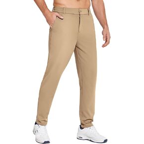 PINSPARK Men's Golf Pants UPF 50+ Stretch Quick Dry Lightweight Dress Pants Tapered with Zipper Pockets for Casual Travel,Medium Khaki