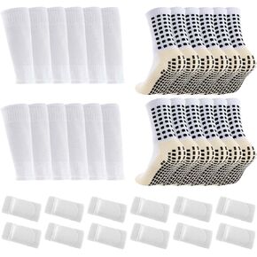 6 Pairs Grip Soccer Socks 6 Pairs Soccer Sleeve Socks with 12 PCS Shin Guard Straps for Youth Adults