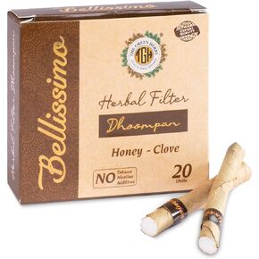 Bellissimo Herbal Cigarette, Tobacco & Nicotine Free Herbal Filter Dhoompan, Honey Clove Flavor, Rolled in Tendu Leaves, Helps Quit Smoking, Non-Addictive Smoking Cessation, 3 Pack 60 Cig