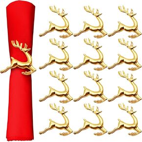 papasgix Christmas Napkin Rings, Gold Napkin Rings Set for Christmas Dining Table Setting, Elk Rhinestone Christmas Napkin Holder for Party Day Christmas Table Decor(12pcs, Gold Elk)
