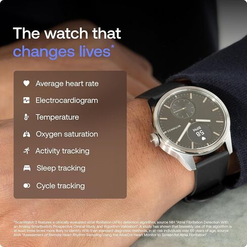 Withings ScanWatch 2 - ساعة ذكية هجينة، مراقبة معدل ضربات القلب، تعقب اللياقة البدنية، تعقب الدورة، مراقبة النوم، تعقب GPS، عمر البطارية 30 يومًا، متوافق مع Android وApple، HSA/FSA in Saudi Arabia