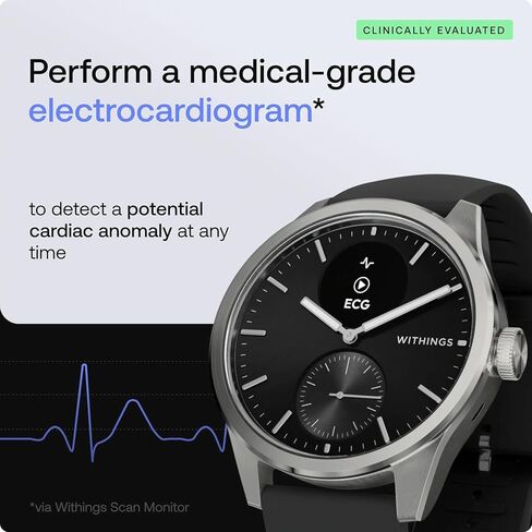 Withings ScanWatch 2 - ساعة ذكية هجينة، مراقبة معدل ضربات القلب، تعقب اللياقة البدنية، تعقب الدورة، مراقبة النوم، تعقب GPS، عمر البطارية 30 يومًا، متوافق مع Android وApple، HSA/FSA in Saudi Arabia