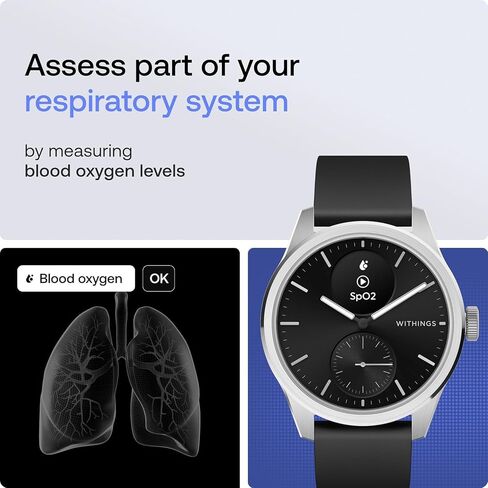 Withings ScanWatch 2 - ساعة ذكية هجينة، مراقبة معدل ضربات القلب، تعقب اللياقة البدنية، تعقب الدورة، مراقبة النوم، تعقب GPS، عمر البطارية 30 يومًا، متوافق مع Android وApple، HSA/FSA in Saudi Arabia