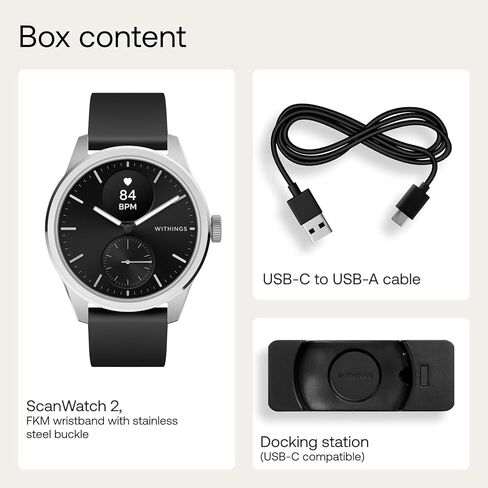 Withings ScanWatch 2 - ساعة ذكية هجينة، مراقبة معدل ضربات القلب، تعقب اللياقة البدنية، تعقب الدورة، مراقبة النوم، تعقب GPS، عمر البطارية 30 يومًا، متوافق مع Android وApple، HSA/FSA in Saudi Arabia