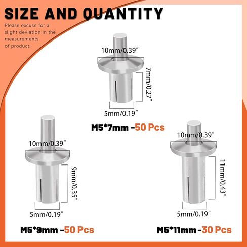 Tanstic 130Pcs 3 Sizes Half Round Head Aluminum Core Rivet Drive Rivets Hammer Drive Rivets Knock Type Expansion Aluminum Rivet for Home Industry (M5x7,M5x9,M5x11mm) in Saudi Arabia