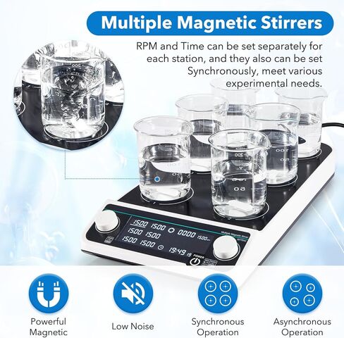 محرك مغناطيسي للمختبر، 6 ألواح تحريك مغناطيسية رقمية متعددة الأماكن، موضع 6 × 500 مل، 50-1500 دورة في الدقيقة، تزامن وتوقيت تحكم غير متزامن للمختبر in Kuwait
