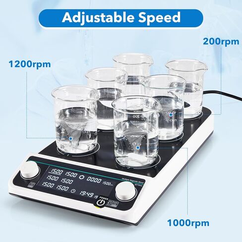 محرك مغناطيسي للمختبر، 6 ألواح تحريك مغناطيسية رقمية متعددة الأماكن، موضع 6 × 500 مل، 50-1500 دورة في الدقيقة، تزامن وتوقيت تحكم غير متزامن للمختبر in Kuwait