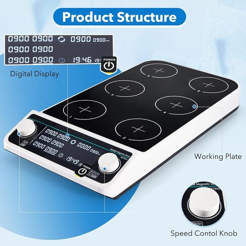 محرك مغناطيسي للمختبر، 6 ألواح تحريك مغناطيسية رقمية متعددة الأماكن، موضع 6 × 500 مل، 50-1500 دورة في الدقيقة، تزامن وتوقيت تحكم غير متزامن للمختبر in Kuwait