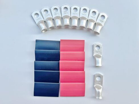 (10PCS-1/0 * 1/4) tinned Ring Terminal Heavy Duty Wire Lug Battery Cable Connector Copper Lug Battery Terminal Connector,with 3:1 Heat Shrink Tube Sleeve in Saudi Arabia