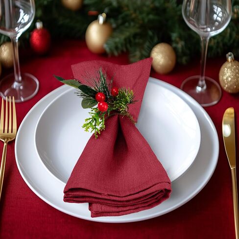 Noverlife 12 Set Christmas Napkin Rings for Dining Table, Xmas Napkin Holders with Berry for Table Decor Artificial Pine Needle Holiday Napkin Buckle Serviette Holders for Winter New Year Dinner Party in Saudi Arabia