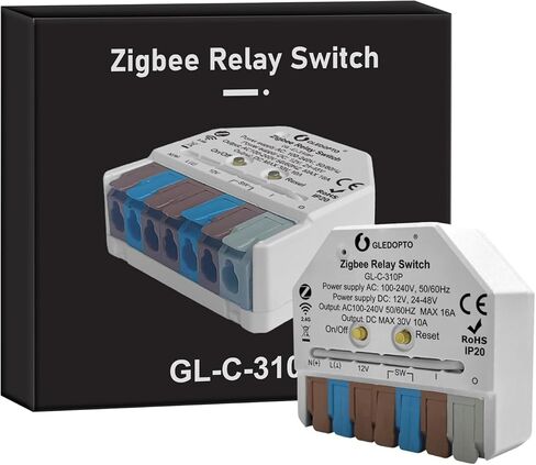 GLEDOPTO ZigBee 3.0 Wireless ON Off Relay Switch AC 100-240V DC 12-24V Power APP التحكم الصوتي في مفتاح الدفع يعمل مع Alexa Tuya Home Assistant (يتطلب المحور) in Kuwait