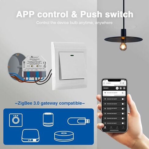 GLEDOPTO ZigBee 3.0 Wireless ON Off Relay Switch AC 100-240V DC 12-24V Power APP التحكم الصوتي في مفتاح الدفع يعمل مع Alexa Tuya Home Assistant (يتطلب المحور) in Kuwait