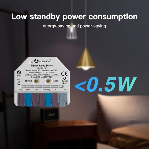 GLEDOPTO ZigBee 3.0 Wireless ON Off Relay Switch AC 100-240V DC 12-24V Power APP التحكم الصوتي في مفتاح الدفع يعمل مع Alexa Tuya Home Assistant (يتطلب المحور) in Kuwait