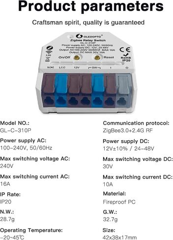 GLEDOPTO ZigBee 3.0 Wireless ON Off Relay Switch AC 100-240V DC 12-24V Power APP التحكم الصوتي في مفتاح الدفع يعمل مع Alexa Tuya Home Assistant (يتطلب المحور) in Kuwait