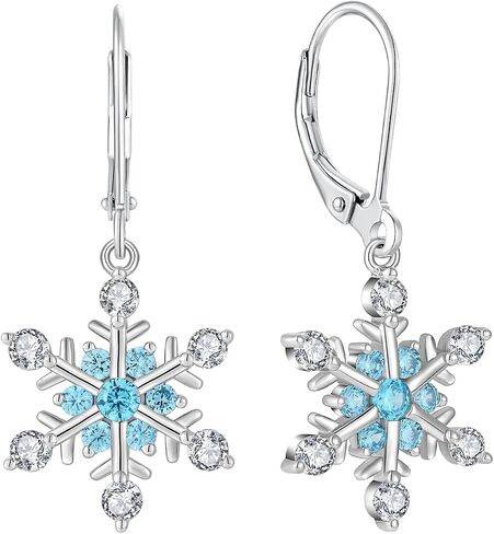 Women Snowflake Earrings,925 Sterling Silver Dangle Drop Earrings with 5A Cubic Zirconia for Birthday Winter Jewelry Gifts in Saudi Arabia