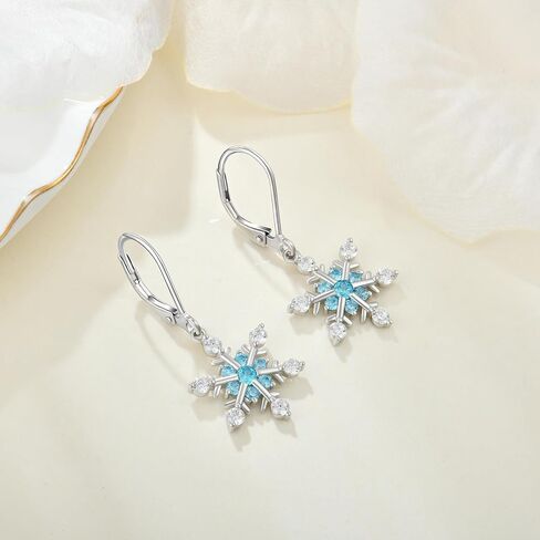 Women Snowflake Earrings,925 Sterling Silver Dangle Drop Earrings with 5A Cubic Zirconia for Birthday Winter Jewelry Gifts in Saudi Arabia