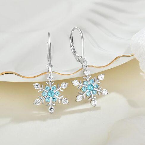 Women Snowflake Earrings,925 Sterling Silver Dangle Drop Earrings with 5A Cubic Zirconia for Birthday Winter Jewelry Gifts in Saudi Arabia