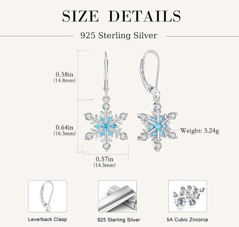 Women Snowflake Earrings,925 Sterling Silver Dangle Drop Earrings with 5A Cubic Zirconia for Birthday Winter Jewelry Gifts in Saudi Arabia